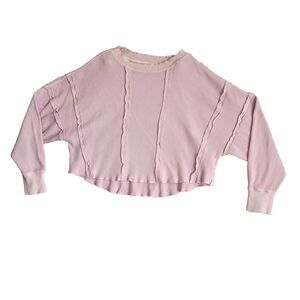 We the Free People Oversized Top Womens Small Pink Thermal Waffle Knit Raw Edge